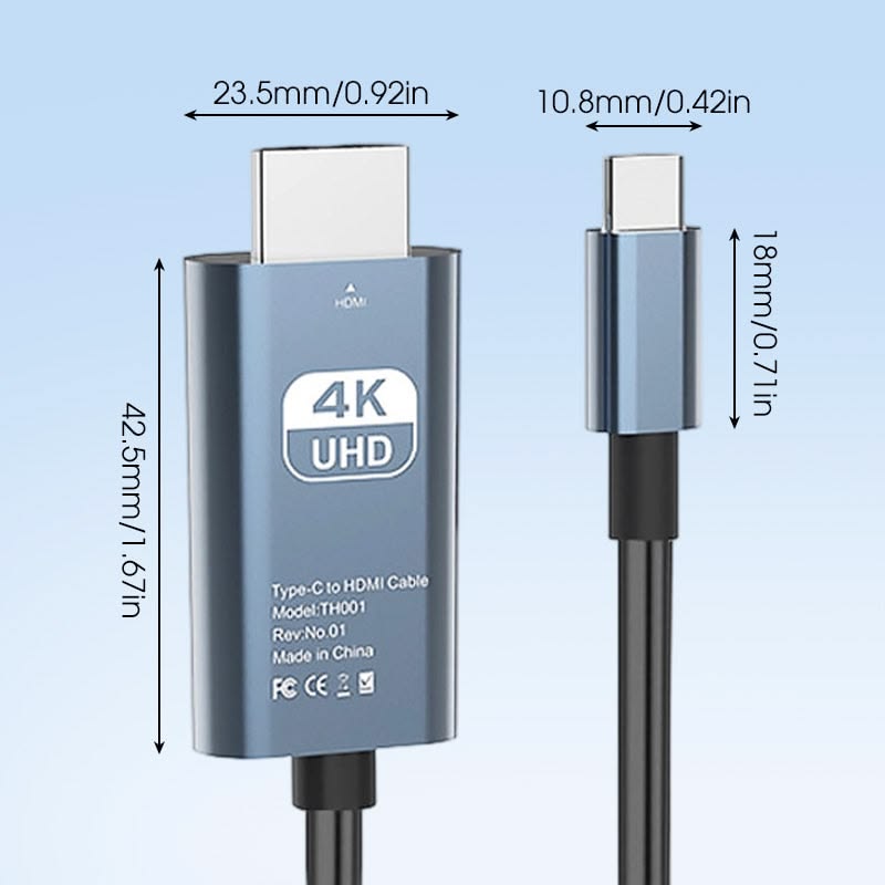 USB Type-C to HDMI 4K Display Cable 1.8 m