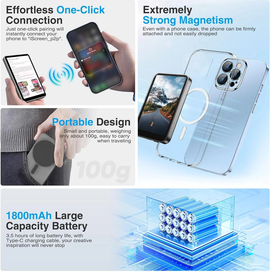 Wireless Magnetic Selfie Vlog Screen for iPhone & Android, 4" Mirror Monitor Single Gimbal for Mobile (N/A)