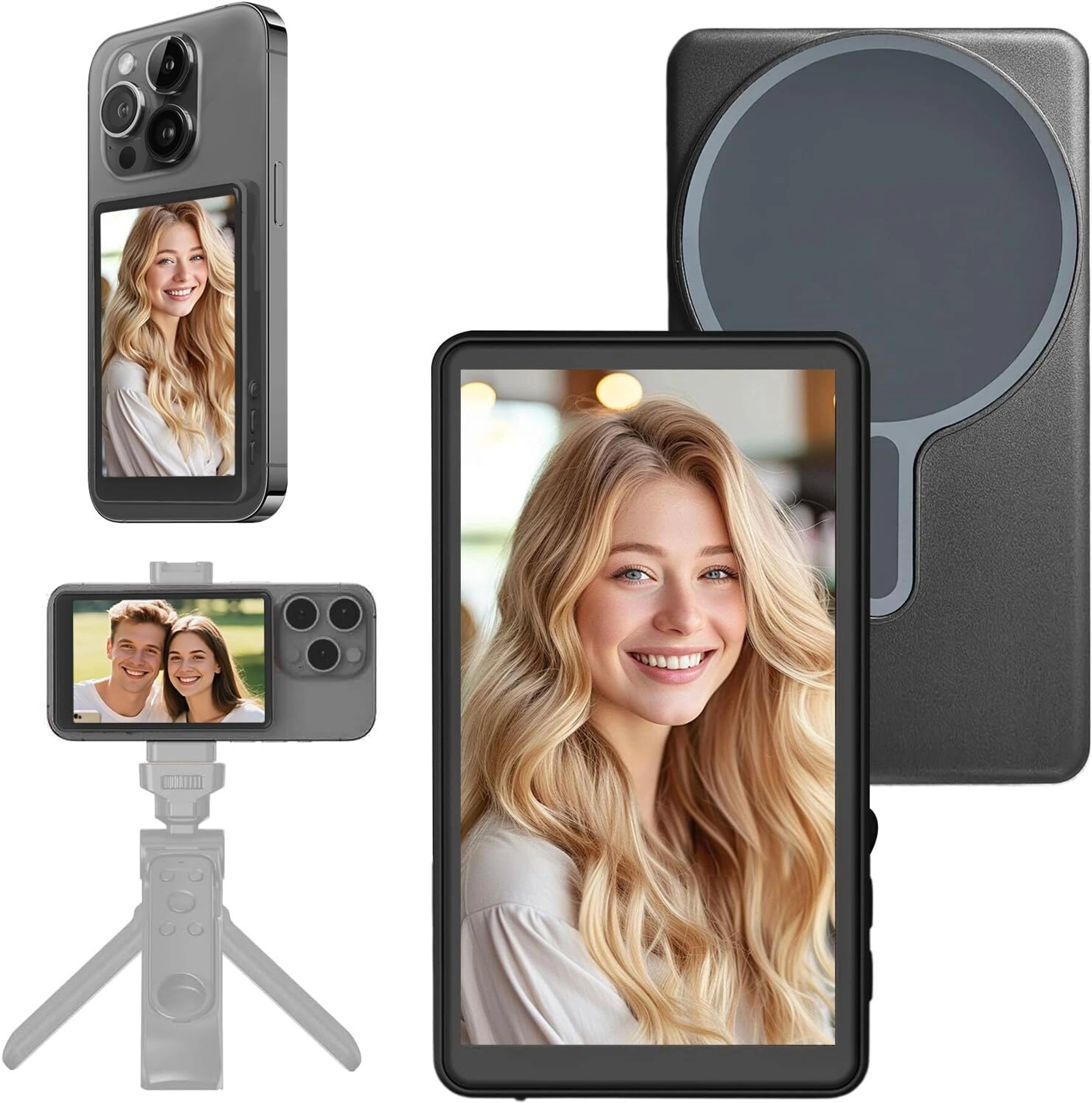 Wireless Magnetic Selfie Vlog Screen for iPhone & Android, 4" Mirror Monitor Single Gimbal for Mobile (N/A)