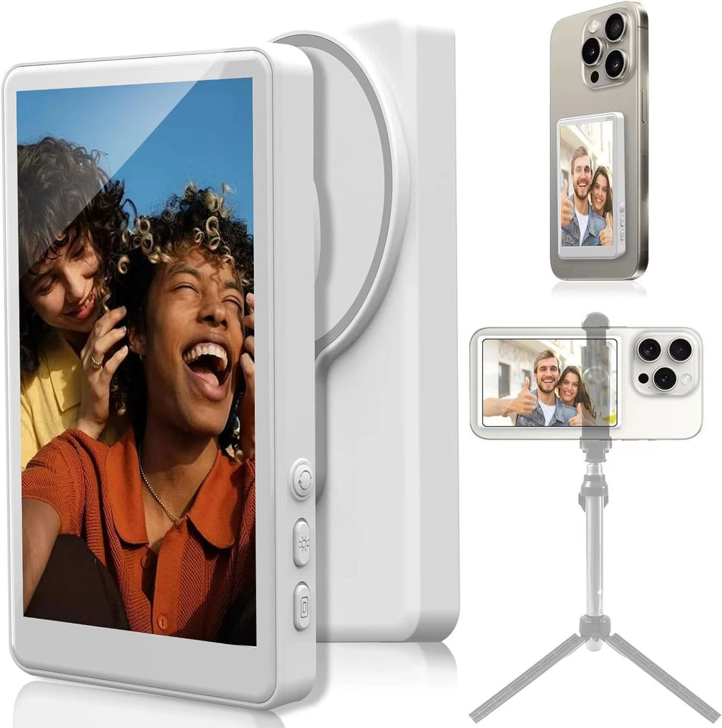 Wireless Magnetic Selfie Vlog Screen for iPhone & Android, 4" Mirror Monitor Single Gimbal for Mobile (N/A)