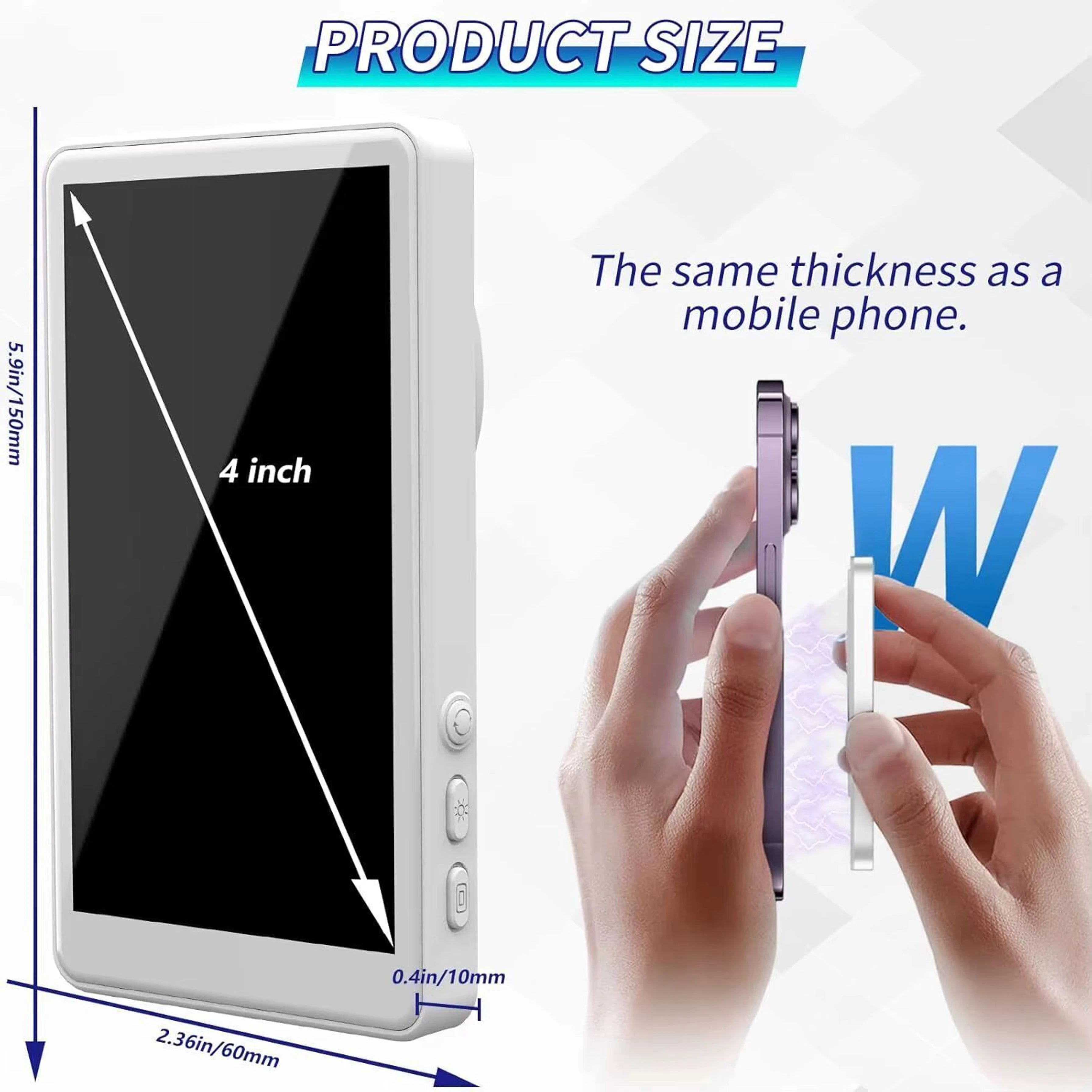 Wireless Magnetic Selfie Vlog Screen for iPhone & Android, 4" Mirror Monitor Single Gimbal for Mobile (N/A)